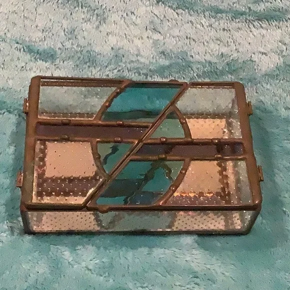 Stained Glass Jewelry Trinket Box Handcrafted NWT 6”x4”x1.75”. Art - Picture 1 of 16